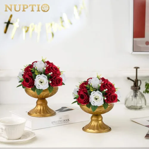 Miniatura 103 de NUPTIO Centros de mesa de flores para mesas de boda: arreglo de bolas de flores artificiales rosa y blanco para bodas, fiestas, 2 piezas de rosas