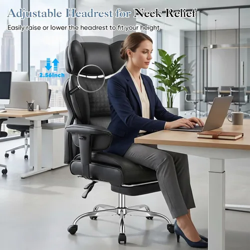 Miniatura 6 de DUMOS Silla de escritorio grande y alta para oficina en casa, silla de computadora para juegos, silla ergonómica ejecutiva con reposapiés, respaldo