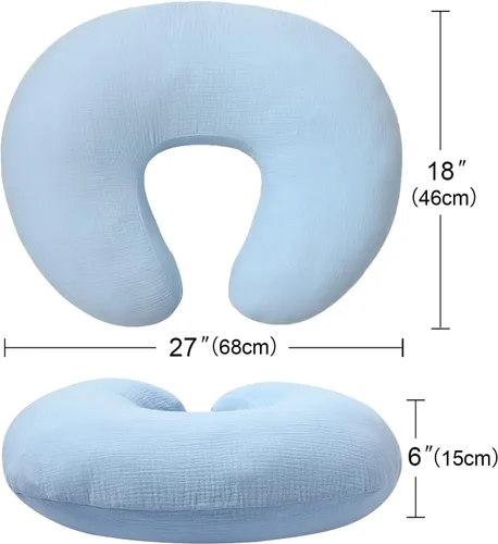 Miniatura 6 de Owlowla Funda de almohada de muselina para lactancia, funda de algodón suave para almohada de lactancia materna para bebé niño y niña (azul bebé)