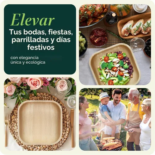 Miniatura 6 de Juego de Fiesta de Platos de Hoja de Palma y Cubiertos de Bambú Pre-Enrollados - Platos Compostables de 10 y 7 Pulgadas, Elegantes Utensilios