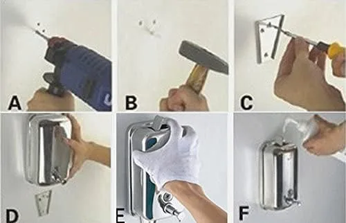 Miniatura 3 de Dispensador de jabón de acero inoxidable montado en la pared, dispensador de jabón de montaje en pared para baño y cocina, mercado, hotel