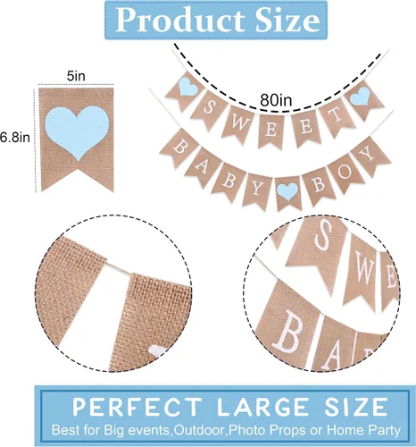 Miniatura 5 de Cartel de arpillera Sweet Baby Boy – Decoraciones rústicas para baby shower, accesorios para fotos (Sweet Baby Boy Blue)