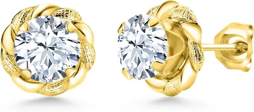 Miniatura 78 de Gem Stone King Aretes de plata de ley 925 de 0.236 in con piedra natal redonda para mujer