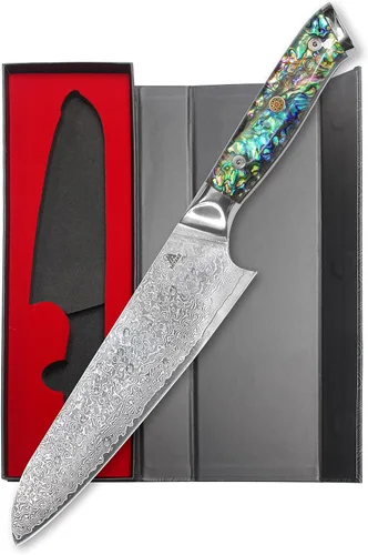 Miniatura 7 de Miyake Cuchillo de chef japonés Gyuto de 7.5 pulgadas, cuchillo de cocina afilado de acero inoxidable 9Cr18MoV con mango G10 y madera de Pakkawood