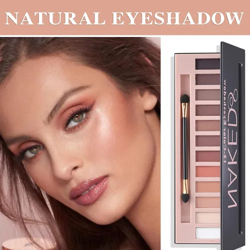 Miniatura 7 de Paleta de sombras de ojos desnudas de 12 colores, paleta de sombra de ojos natural mate nude brillante altamente pigmentada, juego de paleta