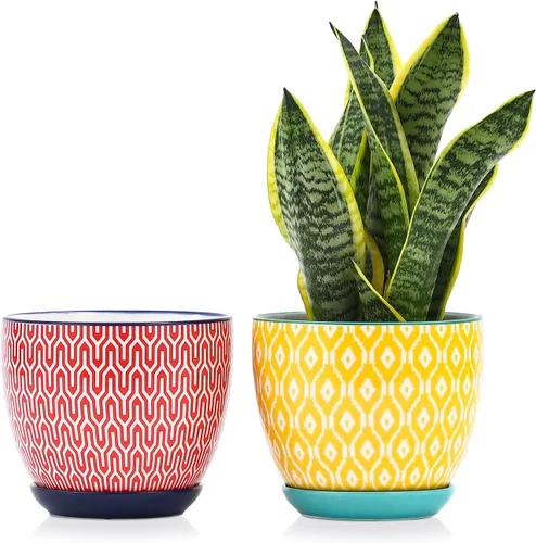 Miniatura 8 de Selamica Macetas de cerámica para suculentas de 2.4 pulgadas, mini macetas para plantas de cactus con agujeros de drenaje y platillos, decoración