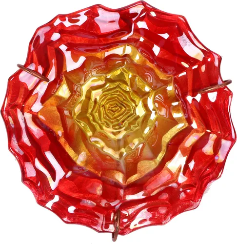Miniatura 3 de VCUTEKA Baño para pájaros, bañeras de cristal para pájaros para exteriores, comedero de pájaros con estaca de metal, decoración de jardín, rojo