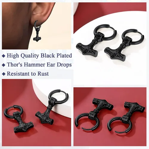 Miniatura 5 de FaithHeart Viking Thors - Aretes de cabeza de martillohachalanza para mujeres y hombres acero inoxidable chapados en oro de 18 quilates joyería