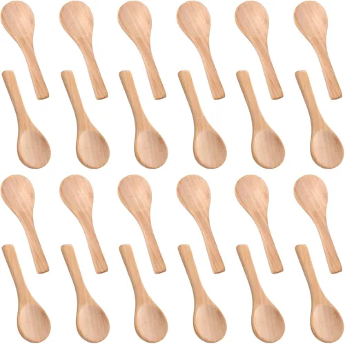 Boao 24 cucharas pequeñas de madera, 3.5 pulgadas de largo, mini cucharas pequeñas de madera natural para tarros, crema de azúcar, especias de miel,