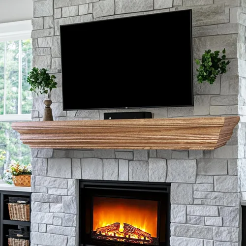 Miniatura 12 de Estantería rústica para chimenea, estante flotante de madera de 48 pulgadas para sobre chimenea, chimenea montada en la pared, estantes flotantes