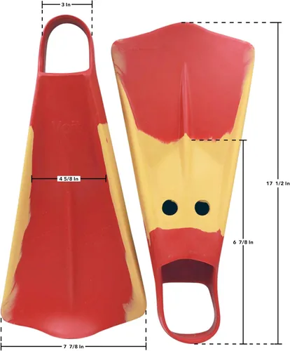Miniatura 3 de Voit Aletas de natación rojas y amarillas: diseño legendario de aleta de natación, unisex, construcción de goma de doble densidad, aumenta
