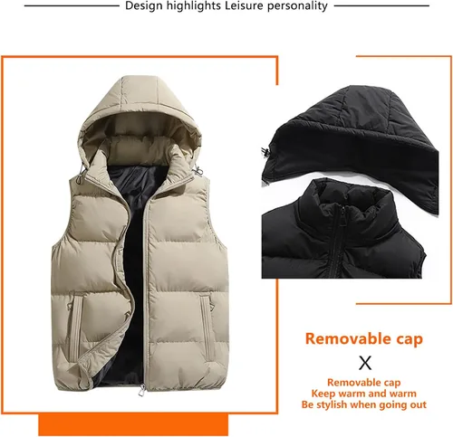 Miniatura 5 de WENKOMG1 Chaleco acolchado de invierno para hombre, ligero, plegable, con cremallera, sin mangas, resistente al agua