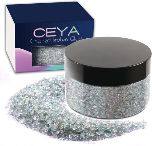 Miniatura 35 de Ceya 5.3 onzas/150g Vidrio Triturado Irregular Azul Neptuno Metálico Chips de Cristal Vidrio Roto Chips Purpurina 2-4mm Manualidades Purpurina