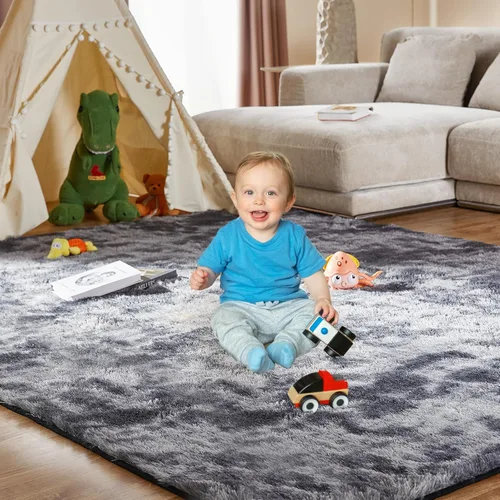 Miniatura 7 de Alfombras de área de pelo largo para sala de estar de 5 x 7 pies, alfombra rectangular antideslizante mejorada y acogedora, alfombra para piso Gris