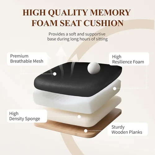Miniatura 5 de Silla de escritorio para computadora de oficina en casa, silla de trabajo ergonómica de malla de altura ajustable con ruedas, cojín grueso, Negro