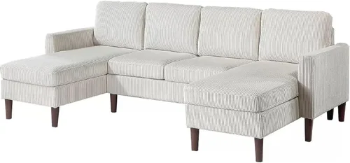 Miniatura 4 de Benzara Nyla All-in-One Sectional Sofa Set with Double Chaise, Beige Corduroy