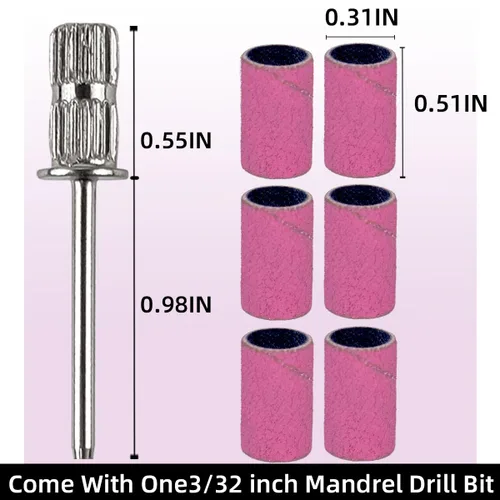 Miniatura 3 de 100 piezas (grano 180 rosas) bandas de lijado de uñas con 0.31 pulgadas de diámetro, brocas de uñas de grano fino extremo para lijar, brocas