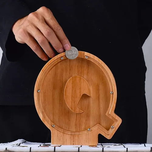 Miniatura 2 de Alcancía de madera con letras para niños y niñas, 26 letras del alfabeto, caja de ahorro de dinero, regalo de cumpleaños para niños y adultos C