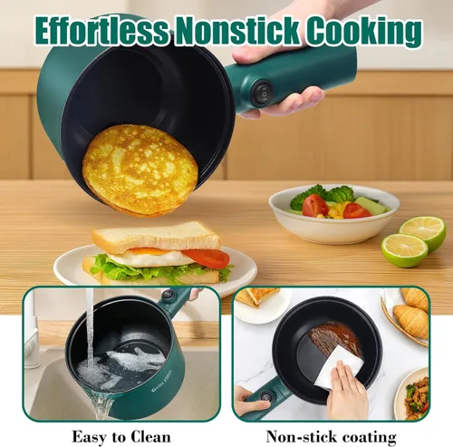 Miniatura 4 de Olla eléctrica, olla de ramen de 1.8 L, cocina portátil, sartén antiadherente, olla eléctrica para pasta, huevo, filete, protección contra