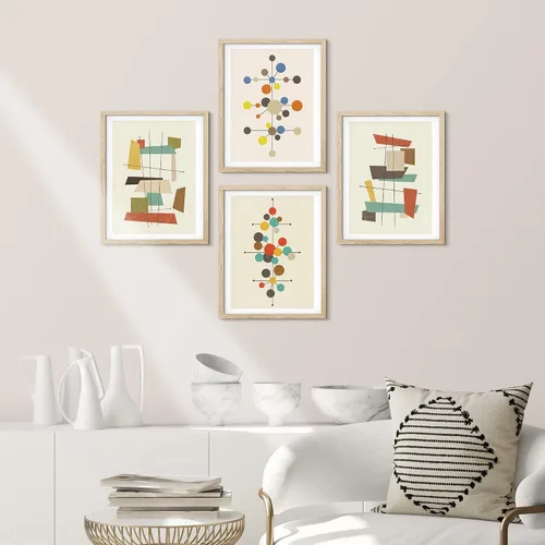 Miniatura 2 de SIGNWIN Arte de pared enmarcado moderno de mediados de siglo de los años 60, polígonos nórdicos, juego de 4 impresiones geométricas abstractas