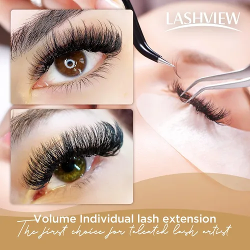 Miniatura 5 de LASHVIEW - Extensiones de pestañas individuales de seda de imitación de visón de 0.07mm de grosor y rizado C de 8-15mm de volumen mixto