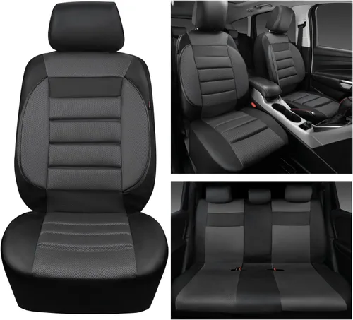 Miniatura 5 de CAR PASS Juego completo de fundas de asiento de automóvil de cuero con soporte lumbar de espuma 3D, fundas de asiento automotrices de malla de aire
