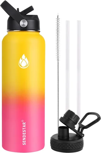 Miniatura 63 de SENDESTAR Botella de agua aislada de 24 onzas, boca ancha, botella de agua de 24 onzas con tapa con popote, tapa de boquilla, acero inoxidable