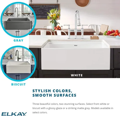 Miniatura 6 de Elkay SWU1517WH - Fregadero de barra de montaje inferior de arcilla refractaria de 16-7/16" x 18-15/16" x 9-1/16", color blanco