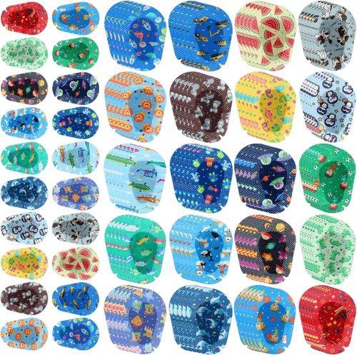 Miniatura 8 de Copkim 40 piezas de parches adhesivos para ojos para niños, 20 estilos, transpirables, para niños, paquete grande, bloqueando la luz, vendajes