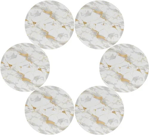 Miniatura 7 de Round Placemats Set of 1, White Marble Print Gold Texture Heat Resistant Washable Place Mats Table Mat for Kitchen Dining Party