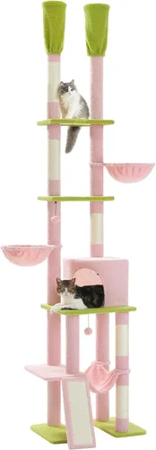 Miniatura 8 de PAWZ Road Árbol Gótico para Gatos, Torre para Gatos de Piso a Techo con Altura Ajustable (86.8-120 Pulgadas), Condominio Negro de 5 Niveles