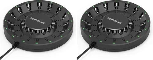 Miniatura 8 de POWEROWL 16 Bay AA AAA cargador de batería (actualizado, carga de alta velocidad) con luz LED inteligente y enchufe, para baterías recargables NIMH