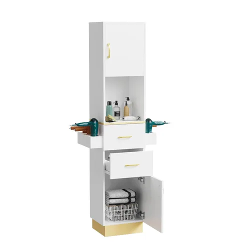 Miniatura 10 de OmySalon Estación de peluquería, estación de peluquería para estilista, gabinete de almacenamiento de belleza con acabado de acero inoxidable, Negro