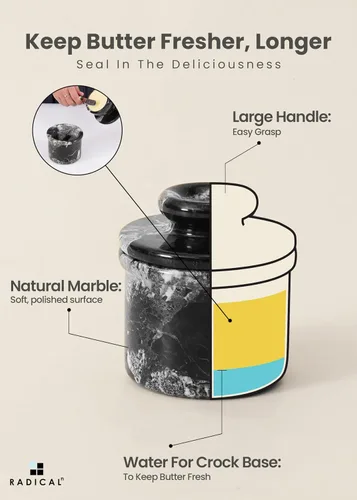 Miniatura 5 de Radicaln Mantequillera de mármol 4.25" pulgadas negra con cebra hecha a mano, recipiente francés para mantequilla para decoración de cocina, ideal