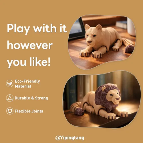 Miniatura 6 de Yipintang Criaturas Impresas en 3D Animales Flexibles - Juego de Animales Fidget de 7 Pulgadas para Decoración de Estantes (Pareja de León Adulto)