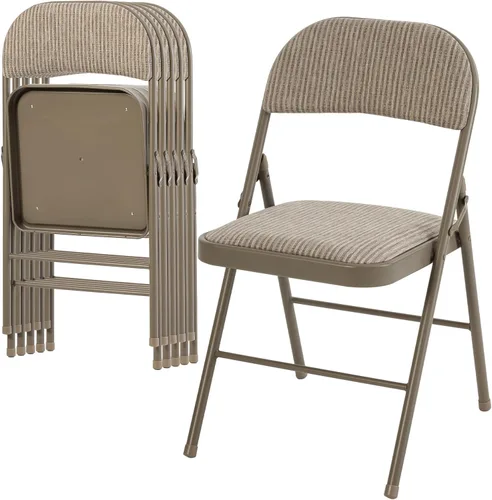 Miniatura 15 de DUMOS Paquete de 12 sillas plegables acolchadas de cuero, asiento comercial apilable portátil para interiores y exteriores con marco de acero, Caqui