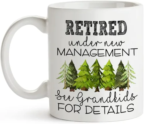 Fatbaby Regalos de jubilación para hombres, jubilados bajo nueva gestión, taza de café con texto en inglés "See Grandkids For Details", taza de café