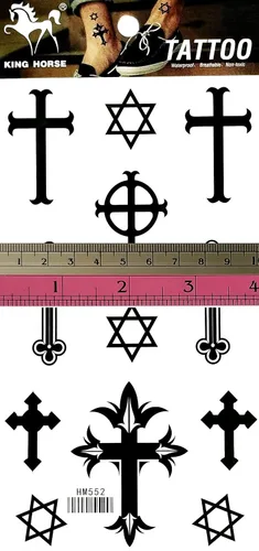 Miniatura 3 de Juego de 2 hojas cruzadas de crucifijo temporal tatuajes para hombres y mujeres, decoración de diseño, cuerpo sexy, suministros falsos para fiestas