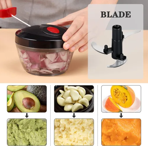 Miniatura 3 de Cambom - Picador manual de alimentos, cortador de verduras, picador con cordón para cebollas, frutas y nueces, material seguro para alimentos sin