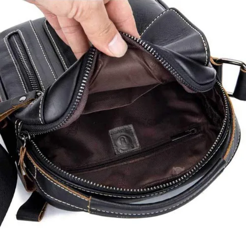 Miniatura 6 de Hebetag Bolso bandolera de cuero pequeño para hombre, para viajes al aire libre, negocios