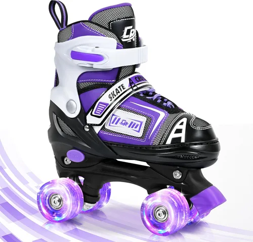 Miniatura 7 de Patines cuádruples ajustables para niños, adolescentes y adultos, ruedas iluminadas, ajuste cómodo, cierre seguro, patines para interiores