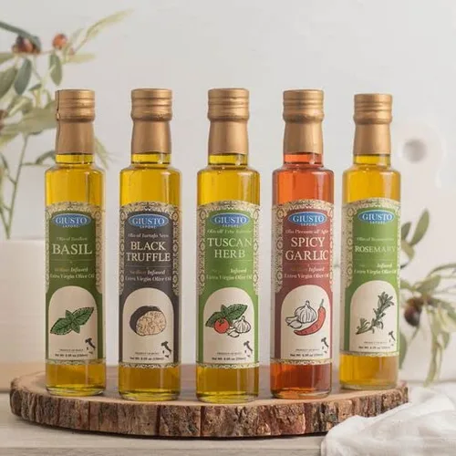 Miniatura 3 de Giusto Sapore Juego de regalo de aceite de oliva infundido con albahaca, trufa negra, hierba toscana, ajo picante, romero, caja de regalo de 5
