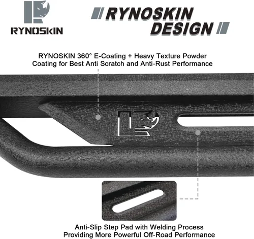 Miniatura 5 de RYNOSKIN - Estribos laterales para 2018-2025 Jeep Wrangler JL 2 puertas, pasos de roca resistentes, estribos laterales SUV de acero, barras Nerf
