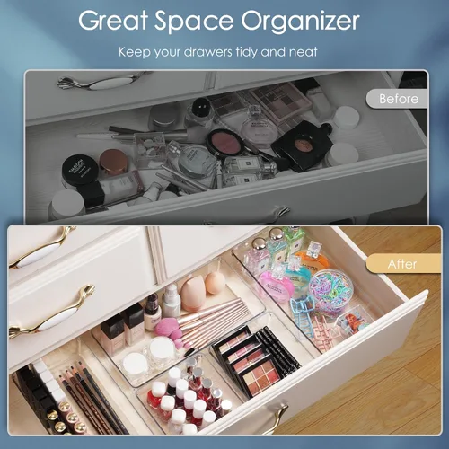 Miniatura 2 de Juego de 12 organizadores grandes de plástico transparente para cajones, organizador de baño acrílico, bandejas divisoras, organizadores de cocina