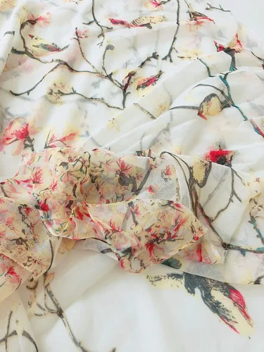 Miniatura 7 de GERINLY - Bufanda ligera rectangular con estampado de pájaros de primavera