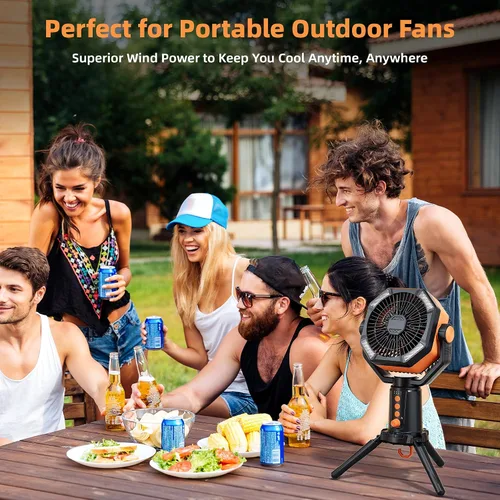 Miniatura 9 de MORIKO Trípode de ventiladores de mesa, 20000 mAh, recargable, funciona con pilas, ventilador portátil para tienda de campaña con linterna LED