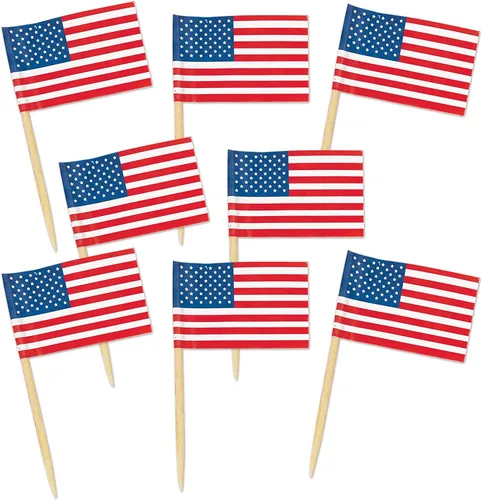 Paquete de pinches con bandera estadouniense para fiestas (1 paquete de 50 unidades), Paquete de 1, Rojo/Blanco/Azul