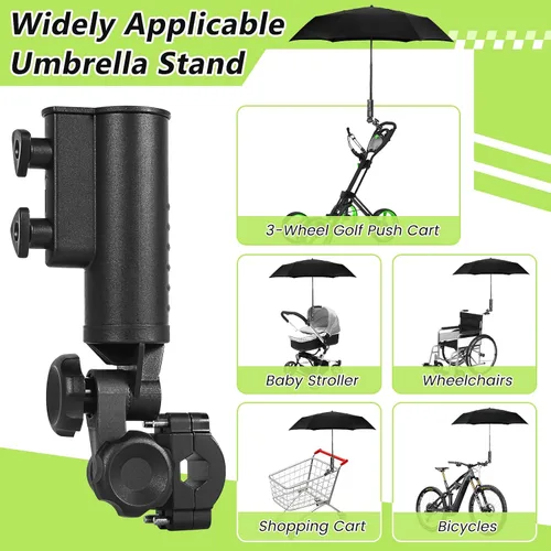 Miniatura 6 de Soporte de paraguas de carrito de golf resistente ajustable en 180° para cochecito, bicicleta, silla de ruedas, silla de ruedas, silla de playa