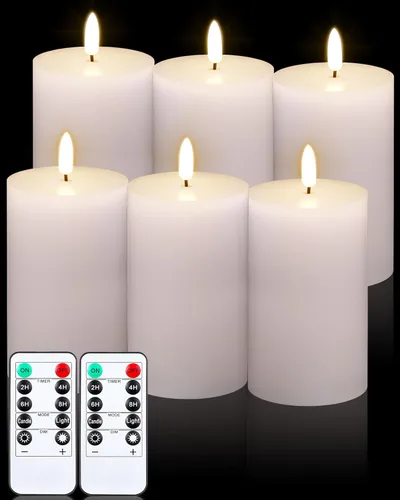VIHOSE Juego de 6 Velas Sin Llama Blancas con Control Remoto y Temporizador, Velas de Batería Parpadeantes, Velas LED de Tapa Plana para Decoración