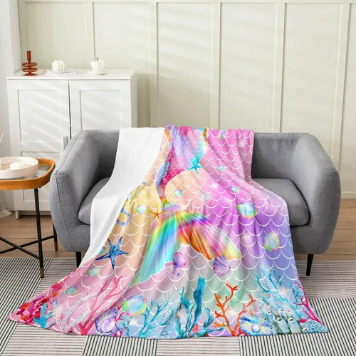 Erosebridal Manta de cola de sirena para niños, manta de vellón de sirena de 40 x 50 pulgadas para niñas, manta de franela de escamas de peces